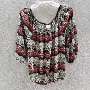 Interi Women Top Large Striped Floral Lace Print Boho Off the‎ Shoulder Sheer